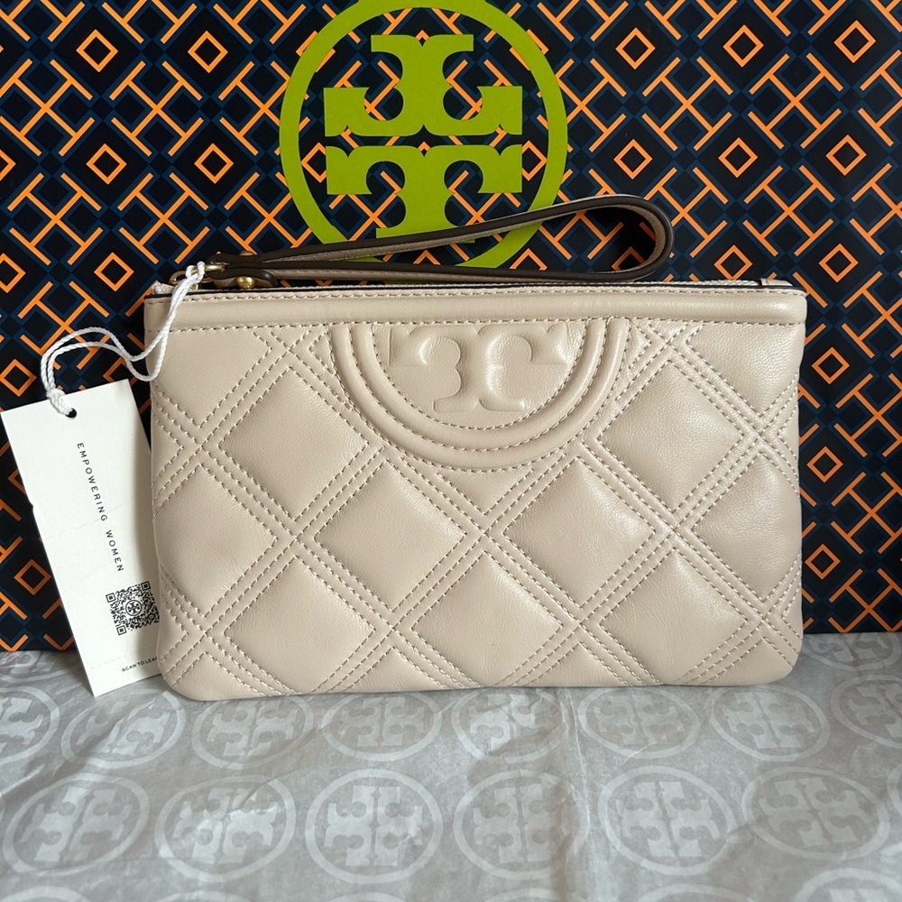 Tory Burch Cream Quilted Clutch